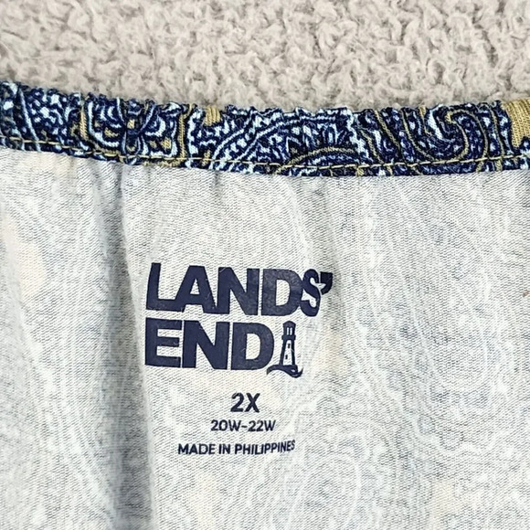 Land's End Paisley Womens 2X Blouse Elastic Cuffs Neckline Cotton Stretch 24CT - Picture 4 of 5